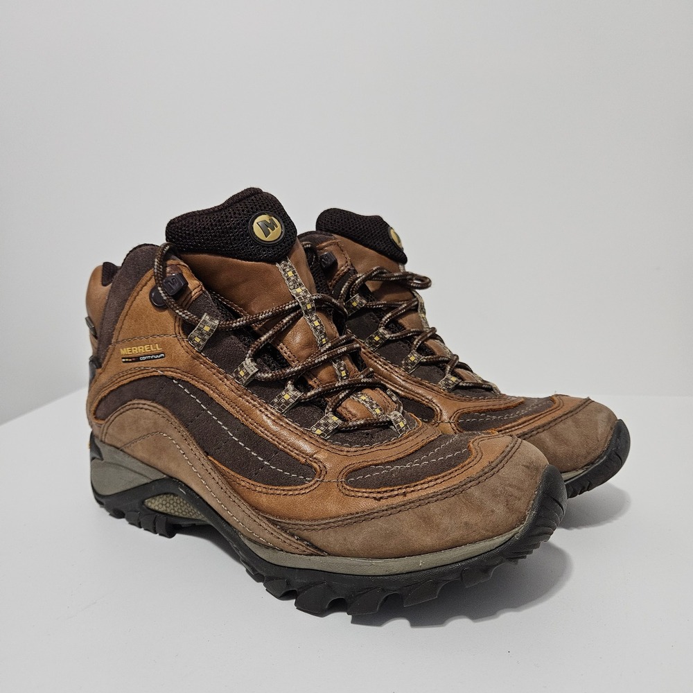 Merrell Hiking Boots Womens 9 Brown Leather Vibram Waterproof Outdoor Gorpcore
